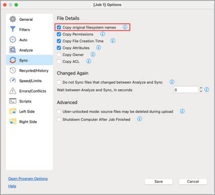 Filesystem options screenshot