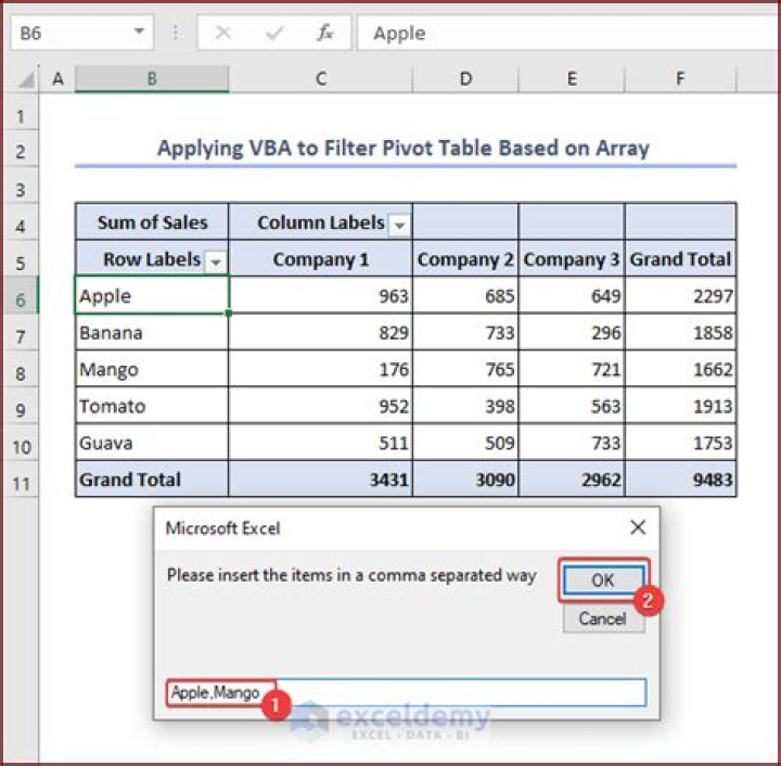 Filter Excel pivot table using VBA
