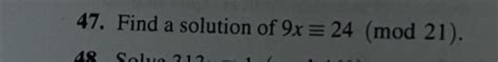 find a solution of 9x = 24 (mod 21)