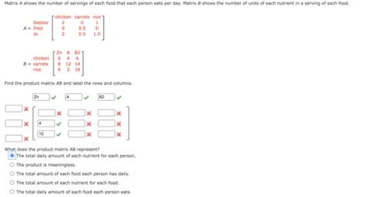 Find precisely the coefficients of product matrix AB as from B.