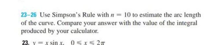 Find the arc length using Simpsons rule