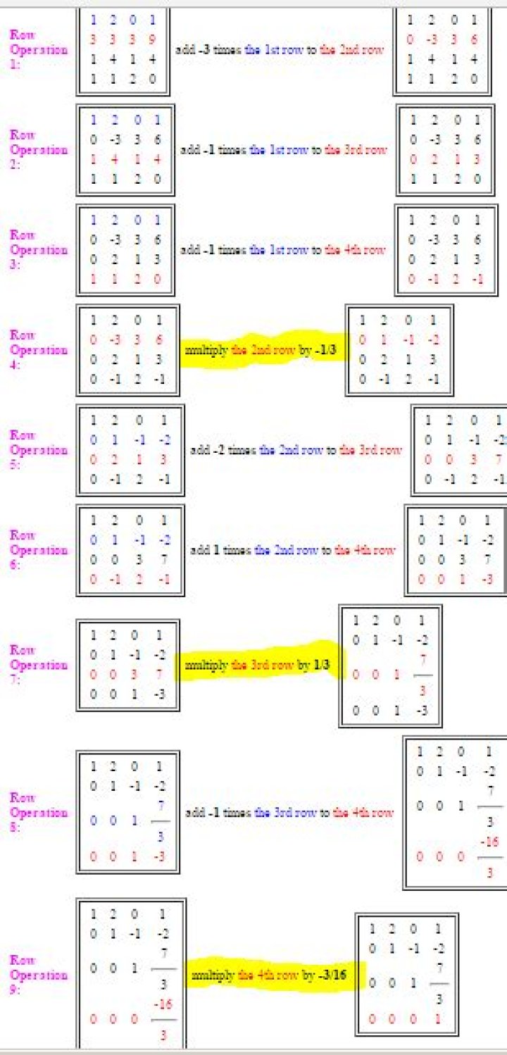Find the determinant of a $4 \times 4$ matrix using row reduction