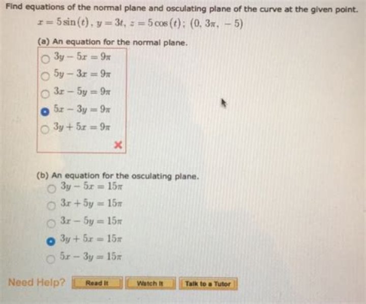 Find the normal plane and osculating plane [closed]