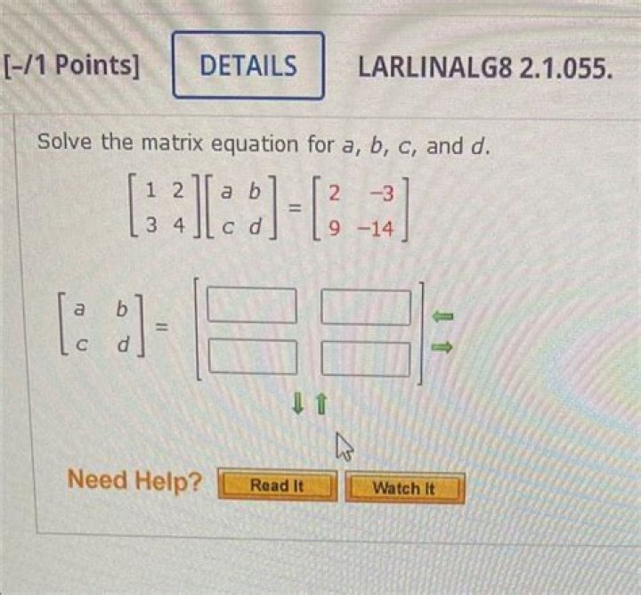 Find the values of a, b, c, and d from a matrix equation
