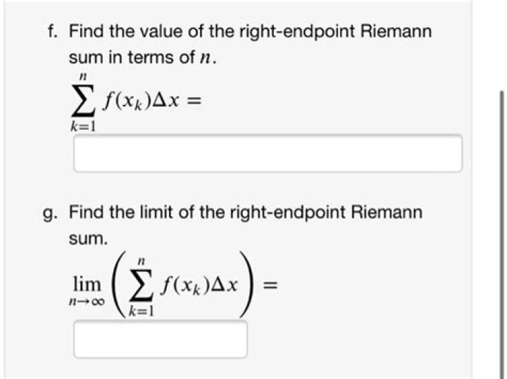 Finding the value of the right-endpoint Riemann sum.