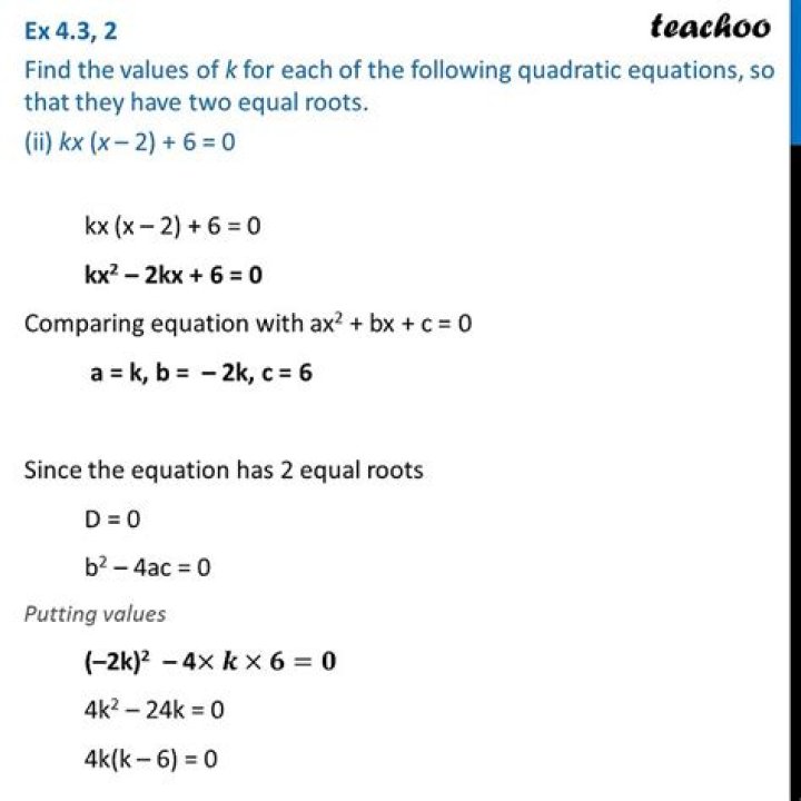 Finding value of k for which fg(x)=k has equal roots?
