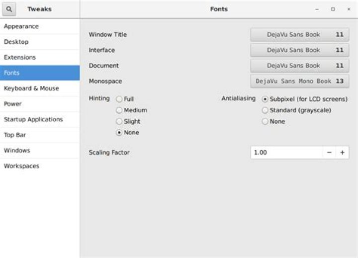 Font settings in Gnome tweaks