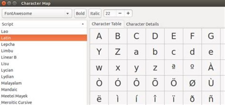 FontAwesome in Character Map with Latin Script