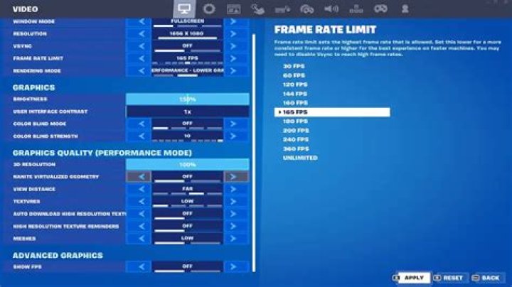 Fortnite Settings Screenshot