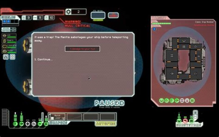 FTL: Fugitive Mantis damages ship
