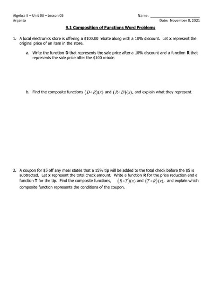 functions word problems