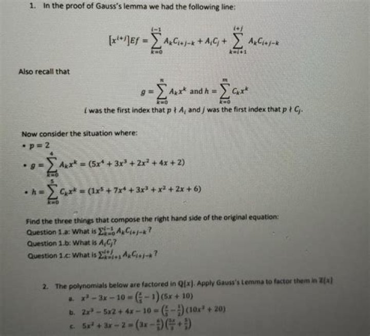 Gauss' Lemma Proof Clarification