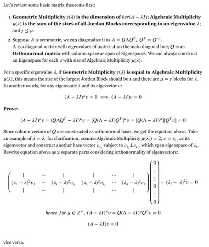 geometric multiplicity= algebraic multiplicity for a symmetric matrix
