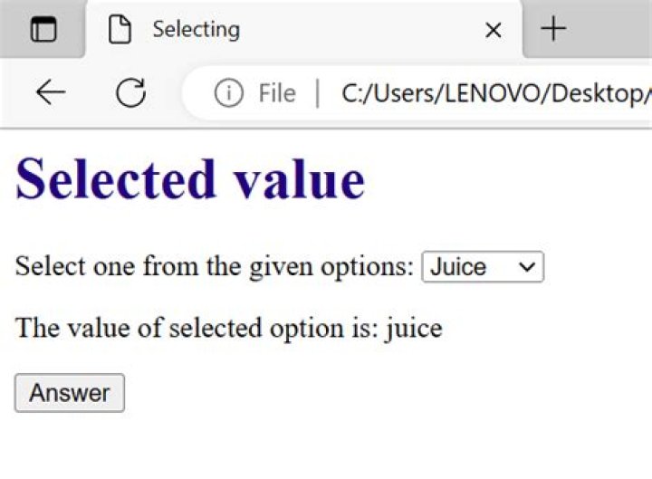 Get selected value in dropdown list using JavaScript