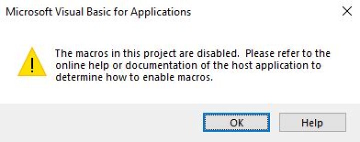 Getting 'the macros in this project are disabled message' when trying to run Outlook VBA