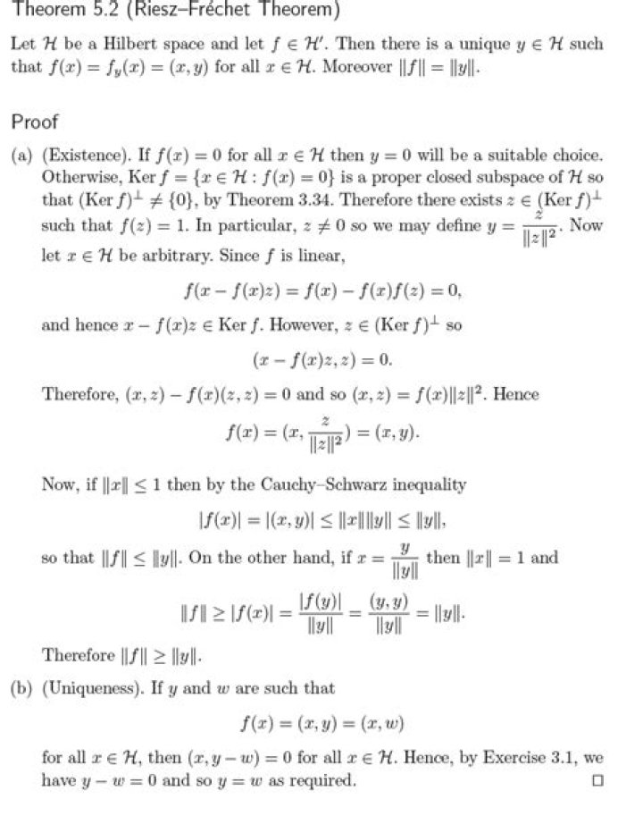 Getting the unique element in the Riesz-Frechet Theorem.