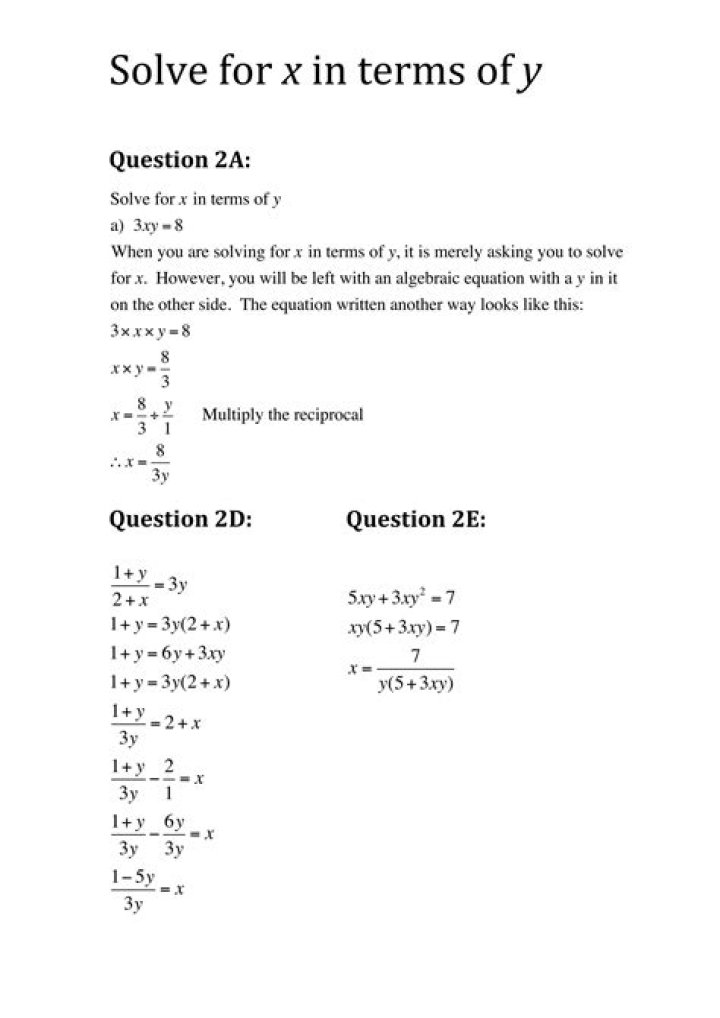 Getting x in terms of y