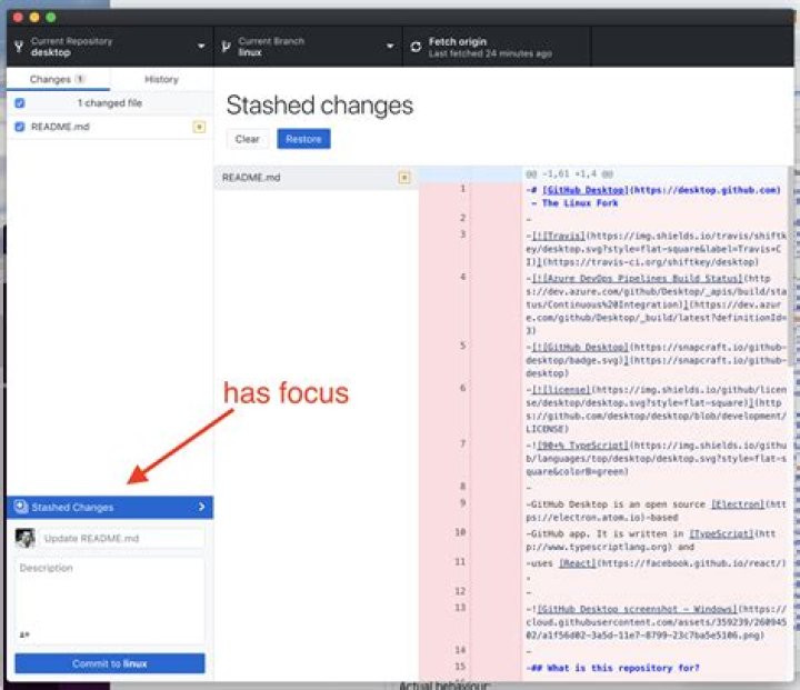 git stash -> merge stashed change with current changes