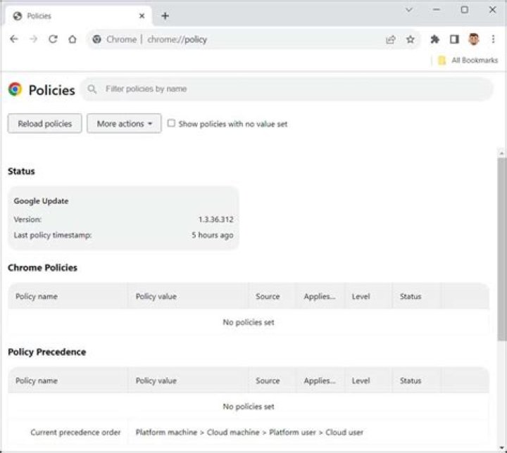 google chrome policies page screenshot