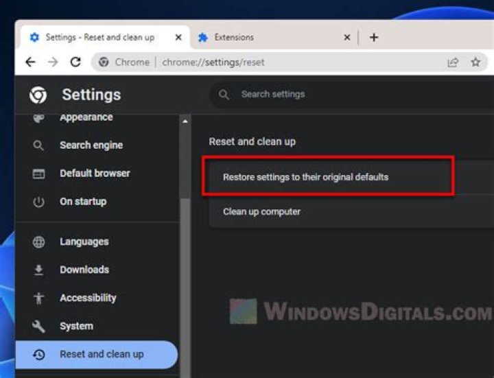 Google Chrome Restore Defaults and Reload