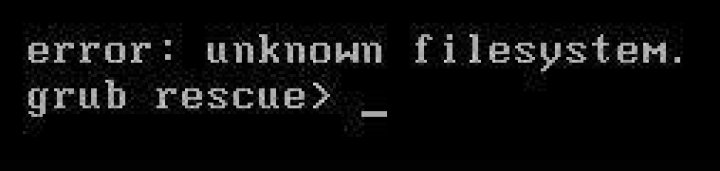 GRUB error: unknown filesystem