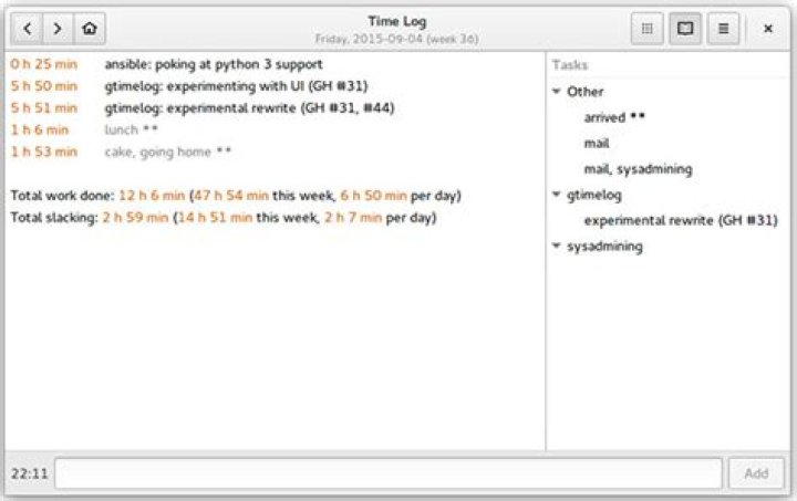 gtimelog 0.8 screenshot