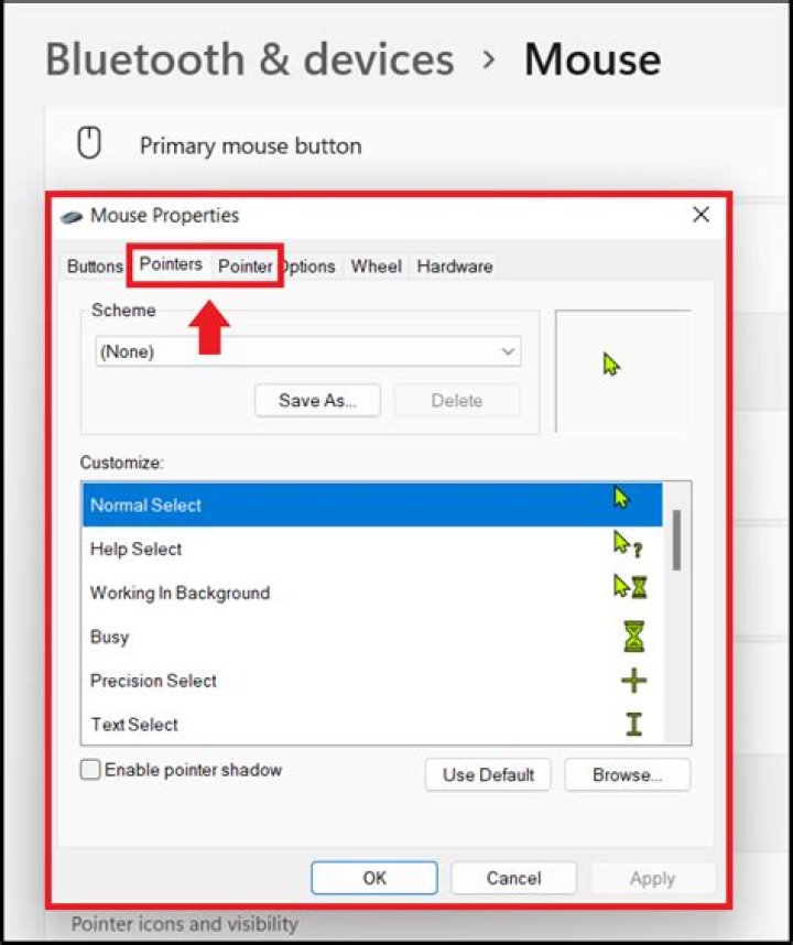 How can I always show the mouse pointer on a touchscreen laptop?