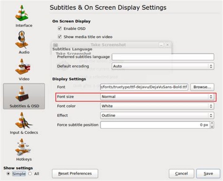 How can I change the subtitles font size in VLC Media Player?