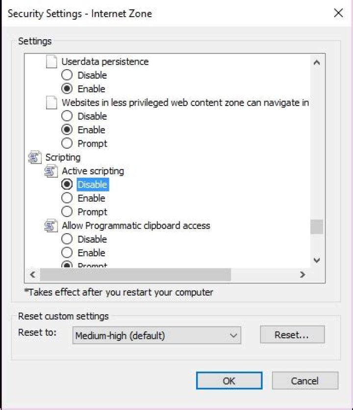 How can I disable JavaScript in Internet Explorer 10?