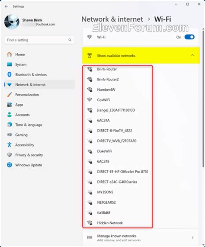 How can I display the list of available WiFi networks?