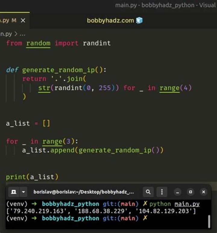 How can I generate a random IP address from a list of IP ranges in Python?