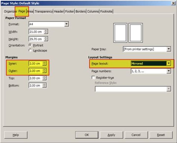 How can I have different margins in Libre Office Writer?