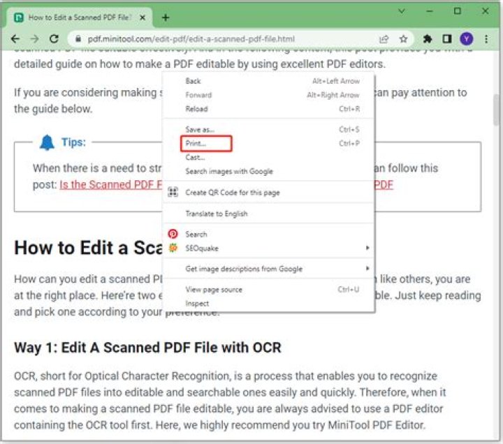 How can I print the entire webpage of this url into a pdf file?