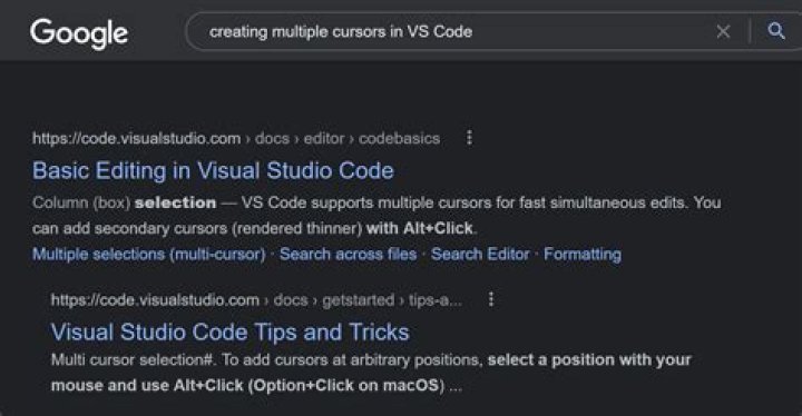 How can you create multiple cursors in Visual Studio Code
