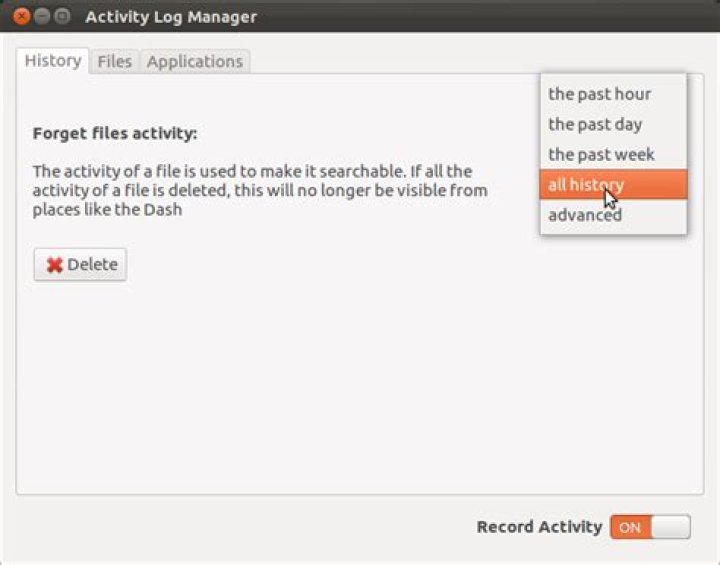 How do I delete the entire history (Recently Used Items) in the dash?