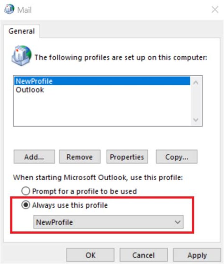 How do I rebuild an outlook profile in Microsoft Office Desktop Apps (Microsoft Store version)