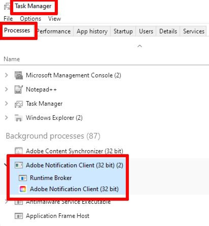 How do I remove the 'Adobe Notification Client' process that runs on startup?