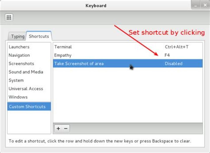 How do I set a shortcut to screenshot a selected area?