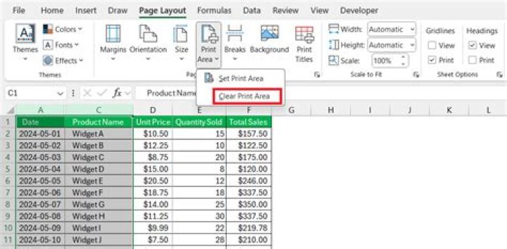 How do I show only the print area in Excel and grey out the rest?