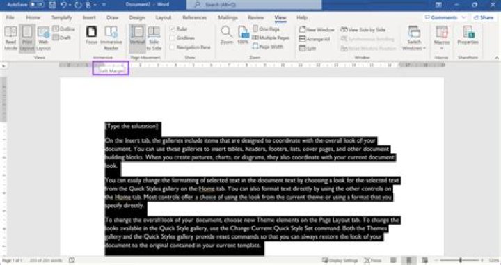 How do I show the page margin in Word 2016?
