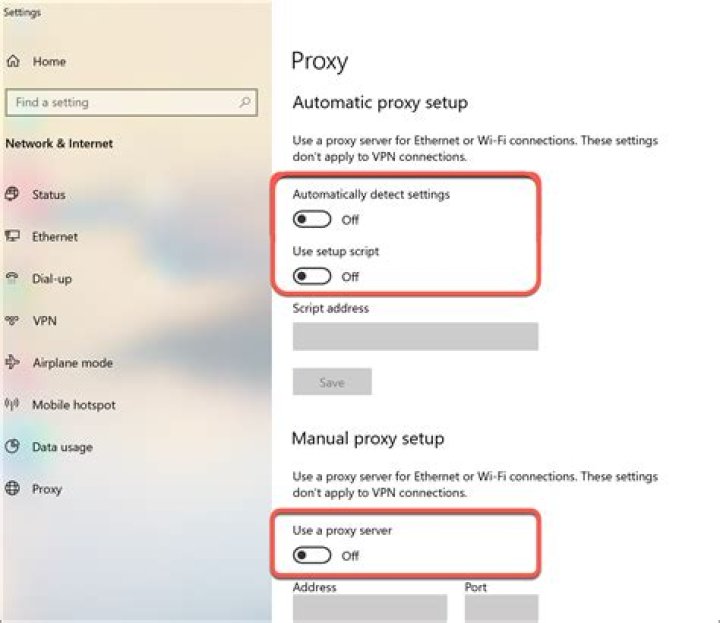 How do I temporarily remove proxy settings?