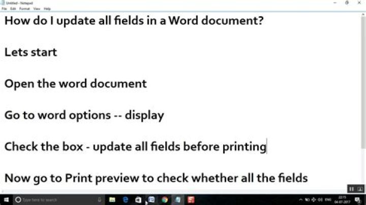 How do I update all fields in a Word document?