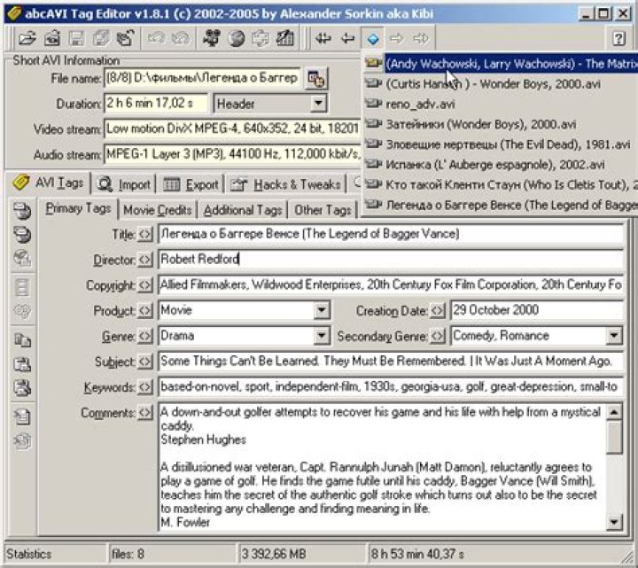 How do you edit the metadata of an AVI file?
