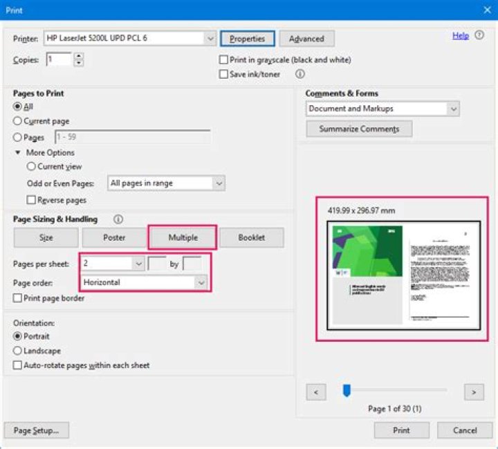 How do you preview how a PDF will look on the page when you print it?