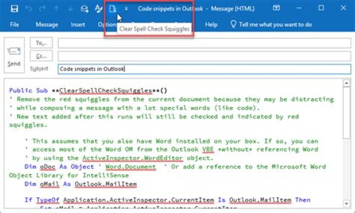 How should I use Outlook to send code snippets?