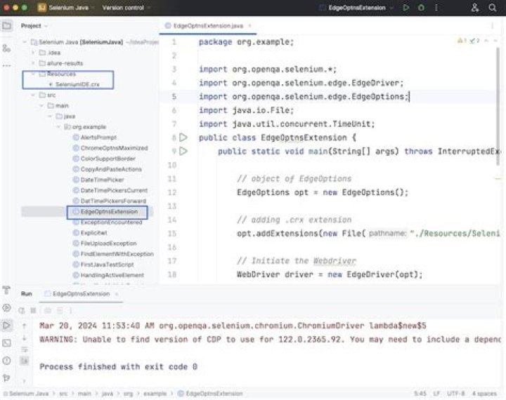 How to add arguments to edgeOptions in using edgeDriver selenium