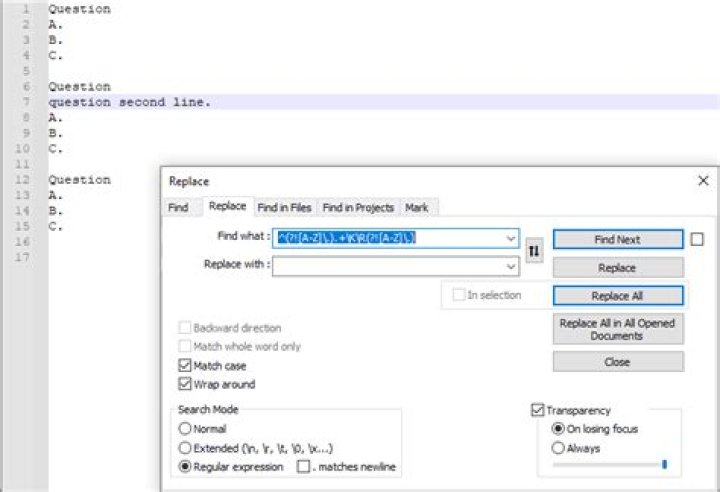 How to automatically join lines before certain text in notepad++