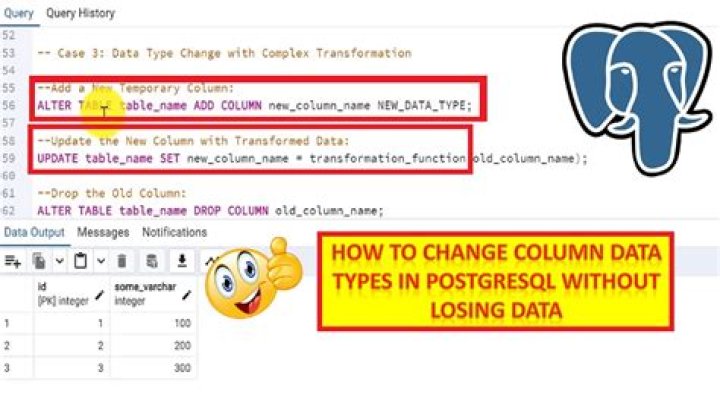 How to change the data type of a column without dropping the column with query?