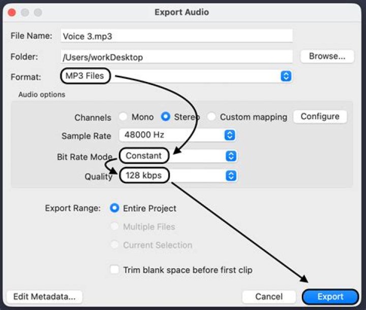 How to convert a wav to mp3 in audacity