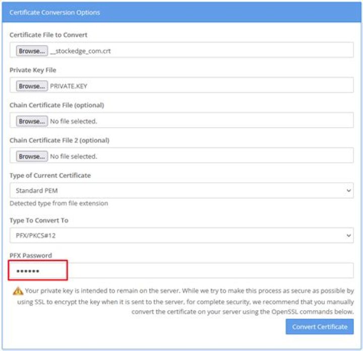 How to convert .crt cetificate file to .pfx